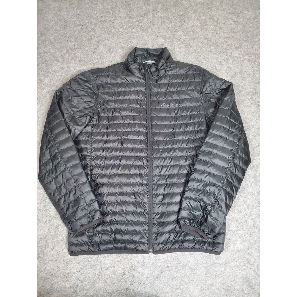 Eddie Bauer Microlight Down Puffer Jacket Mens M Black Packable EB650